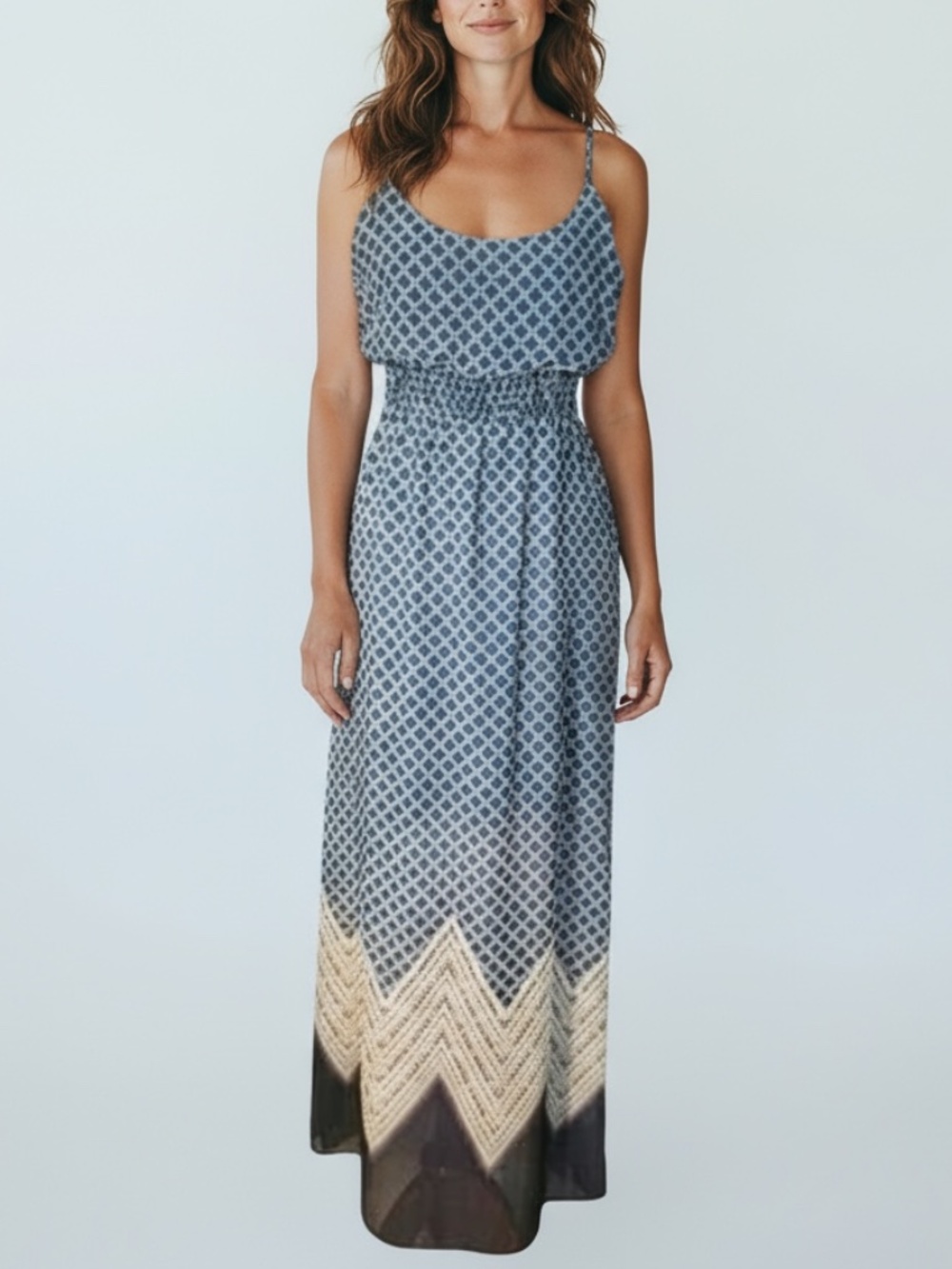 💙 Maurices Blue and Cream Geometric Maxi Dress